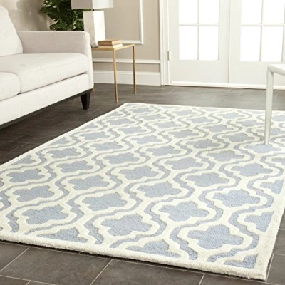 Image of SAFAVIEH Trellis Rug for Living Room, Dining Bedroom Cambridge Collection, Short Pile, in Light Blue and Ivory, 122 X 183 cm