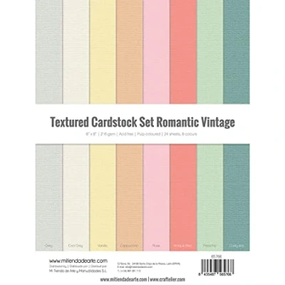 Image of Craftelier Cardstock Pack, Pack of 24 for Scrapbooking and Crafts Projects, Romantic Vintage Texture, Dimensions 15 x 20 cm, Weight 216 g