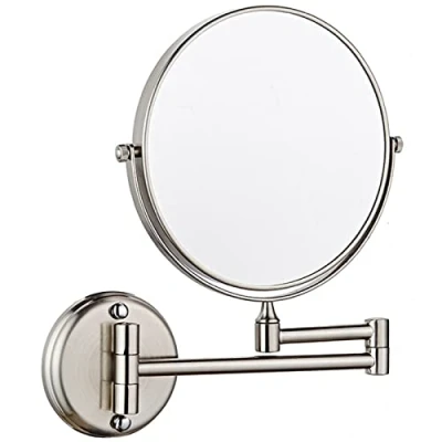 Image of REWIS 8 Inch Wall Mounted Makeup Mirror, Double Sided Beauty Vanity Mirror with Magnifying, 360 Swivel Adjustable Brass Cosmetic Bathroom HD Shaving Mirror,Nickel,3X