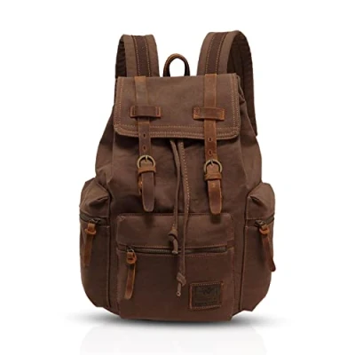 Image of FANDARE Backpack Hiking Daypacks Computers Laptop Rucksack Satchel Bookbag Mountaineering Multi function Vintage Canvas Bag Women and Men Brown(Size: Large