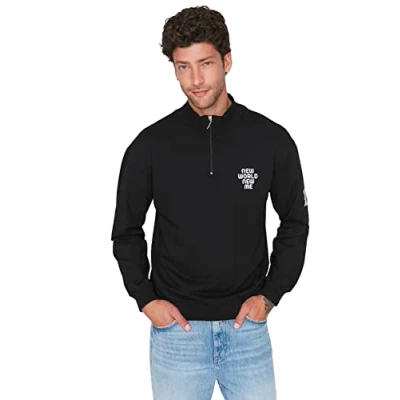Image of Trendyol Man menswear Relaxed Basic Standing collar Knit Sweatshirt Schwarz