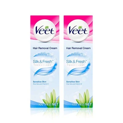 Image of Veet Hair Removal Cream, Legs &amp; Body, Sensitive Skin, 100ml each (pack of 2, 200ml) Dermatologically tested, Smooth skin