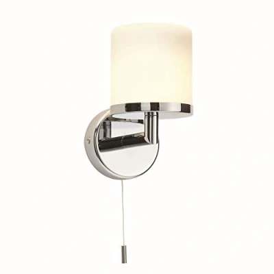 Image of Bathroom Wall Fitting Chrome with Opal Glass Shade IP44 LED Compatible