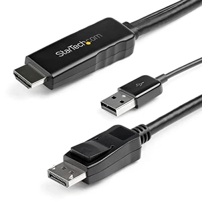 Image of StarTech.com 2m (6ft) HDMI to DisplayPort Cable 4K 30Hz Active 1.4 DP 1.2 Adapter Converter with Audio USB Powered Mac &amp; Windows Laptop Monitor Male/Male (HD2DPMM2M)