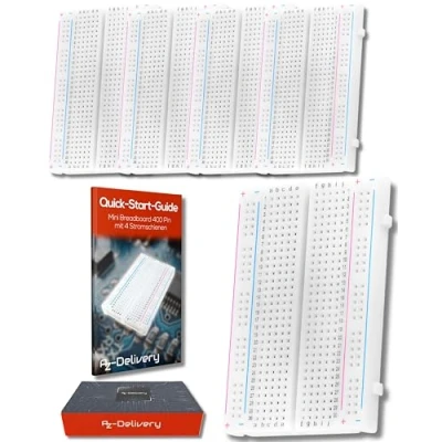 Image of AZDelivery 5x MB 102 Mini Breadboard 400 Tie Point Interlocking Solderless Prototype PCB Board, 4 Power Rails for Proto Shield Distribution Connection Blocks compatible with Arduino Including E Book!