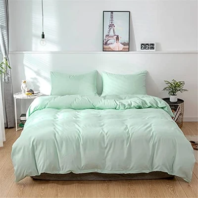 Image of Oduo Duvet Cover Set 2/3 Pieces Nordic Simplicity Plain Reversible Soft Microfiber Single Double King Size Bedding Quilt Zipper Closure with Pillowcases (Mint Green,King 220x240cm)