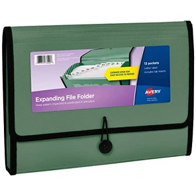 Image of Avery Expanding File Folder Organizer, 13 Pocket Accordion Sage, Holds 425 Letter/A4 Size Sheets (73555)