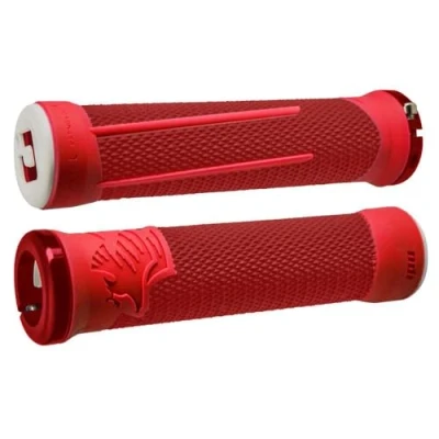 Image of Odi AG 2 Aaron Gwin Grips Red/Fire Red/Single Locking Lock On Clamp Handle Bar Part Mountain Biking Bike MTB Riding Ride Trail Enduro Downhill Hand Comfort Handlebar Rubber DH AG2 Accessories