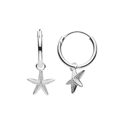 Image of Dew Sterling Silver Starfish Sleeper Hoop Earrings,13mm
