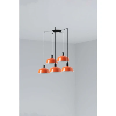 Image of Tatawin Medium Cluster Pendant Ceiling Light Satin Black, Gloss Reddish Orange 5x E27