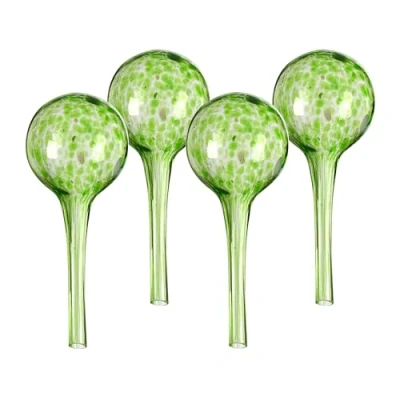 Image of Relaxdays Watering Globes, Set of 4, Glass, Small, HxD: 15 x 9 cm, Balls for Automatic Irrigation on Holiday, Green, 6 cm