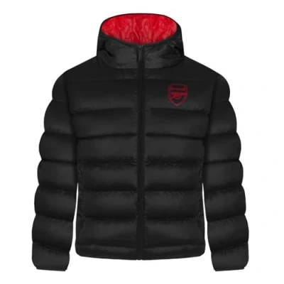 Image of Arsenal FC Official Gift Boys Quilted Hooded Winter Jacket Black 2 3 Years