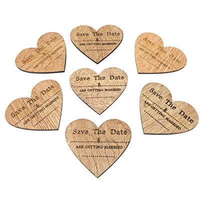 Image of Save The Date Wooden Heart Shape Fridge Magnets Perfect for Vintage Wedding Invitations &amp; Decoration (10)