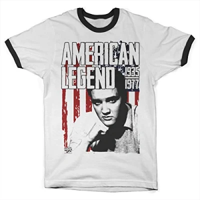 Image of ELVIS PRESLEY Officially Licensed American Legend Ringer Mens T Shirt (White Black), Small
