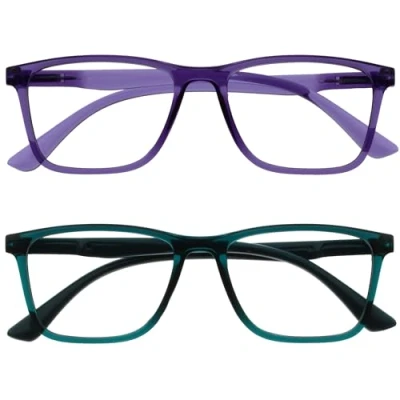 Image of OPULIZE NYX Blue Light Blocking Reading Glasses Anti Glare Computer and Gaming Eyewear 2 Pack UV Eyestrain Protection Rectangular Frame Purple Turquoise Men Women + 1.50