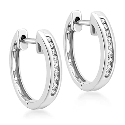 Image of Carissima Gold Women&#039;s 9ct White 0.10ct Diamond 14mm Huggy Earrings