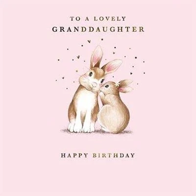 Image of Lovely Granddaughter Birthday Card Bunny Rabbits with Foil Finish Eco Friendly and Recyclable by Paper House