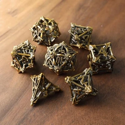 Image of Metal DND Dice Set 7 Flower Hollow Polyhedral Rose Gold D20 D12 D10 D% D8 D6 D4 for Dungeons &amp; Dragons RPG Board Table Games MTG