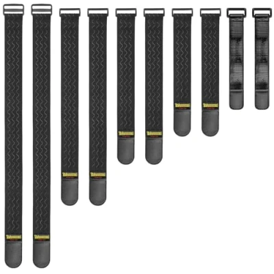Image of Trilancer Elastic Cinch Straps with Anti Slip Strips,5 Size Combo(10 Pack) Heavy Duty Hook and Loop Storage for Extension Cords, Cables, Ropes, Hoses, Bike, RV, Pant Garters,Garage Organization