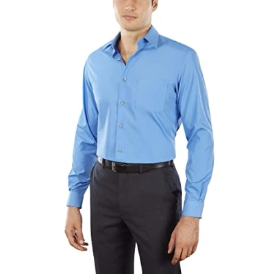 Image of Van Heusen Men&#039;s Dress Shirt Fitted Poplin Solid, Pacifico, 17&quot; Neck 34&quot; 35&quot; Sleeve