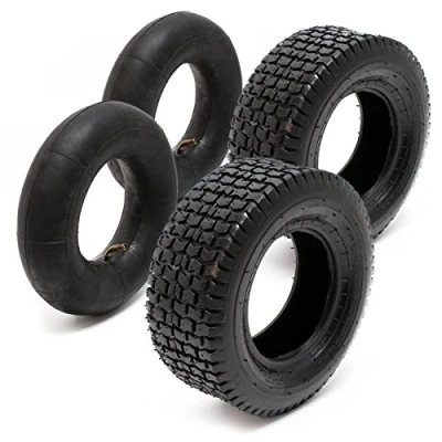 Image of Lawn Mower Tyre Set 2 Tyres with Inner Tubes Angled Valves 18x8.50 8 4PR