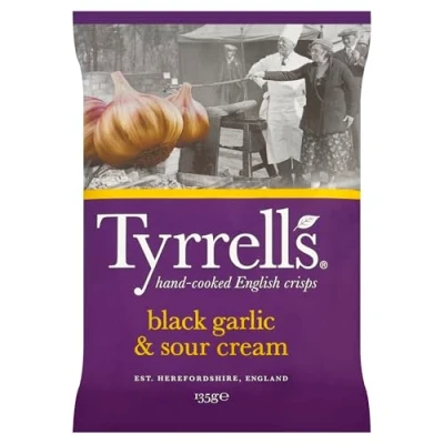 Image of Tyrrell&#039;s Tyrrells Black Garlic &amp; Sour Cream Crisps 135g Pack of 8