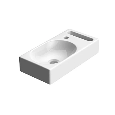 Image of Durovin Bathrooms Compact Ceramic Sink 440 x 220 90mm (WxDxH) Wall Hung Mount Rectangular Cloakroom Hand Washing Basin One Right Tap Hole with Towel Rail