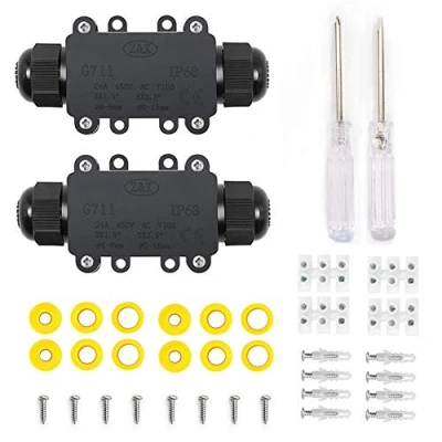 Image of YIXISI 2 PCS Waterproof Junction Box, 3 Pole IP68 Connector, Way Cable Gland External Ø 4 15 mm (Black, PA66), Outdoor Connector