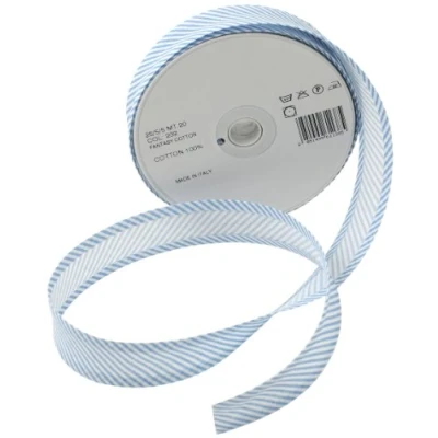 Image of Inastri 25/5/ 5 mm Cotton Bias Binding in Sky Blue Striped White 232