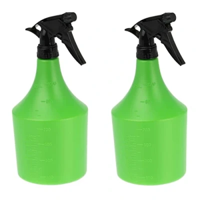 Image of Relaxdays 2X Spray Bottle, 1 Litre Each, Nozzle with Mist &amp; Stream, Scale, Refillable, Plastic, 25x12x10 cm, Green/Black, 100%