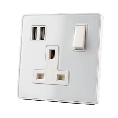 Image of Glass Screwless 13A 1Gang Switched USB Socket (2400mA) WHITE