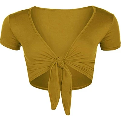 Image of STAR FASHION Women Cap Sleeve Bolero Shrug Tie Up Front Cropped Cardigan Short Sleeves Top Mustard UK 12 14