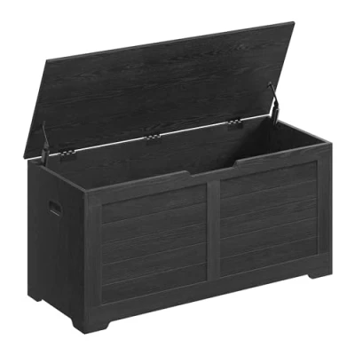 Image of VASAGLE Storage Chest, Bench, Blanket Box with 2 Safety Hinges, Shoe Farmhouse Style, 40 x 100 46 cm, for Hallway, Bedroom, Living Room, Ebony Black LSB061B01