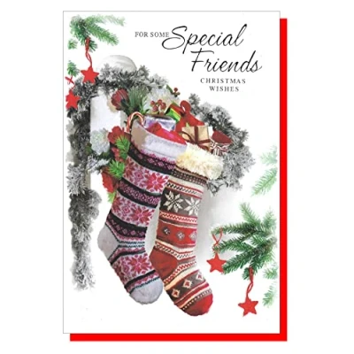 Image of Friends Christmas Card Socks SIMON ELVIN 7.5&quot; x 5.25&quot; FDS d