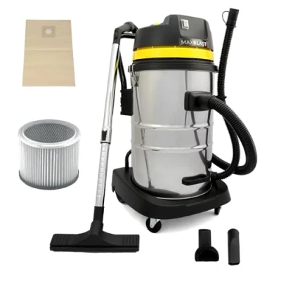 Image of Monster Shop Industrial Wet &amp; Dry Vacuum Cleaner Attachments, Powerful 1400W, 50 Litre, Stainless Steel With Attatchments Commercial Hoover