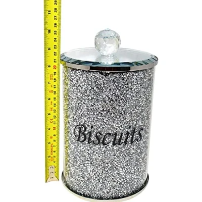 Image of Silver Biscuit Cookie jar Sparkle Ornament Bling Crushed Diamond gift CRYSTALLIZED Kitchen storage box cannister Display present for all occassion Home Decor