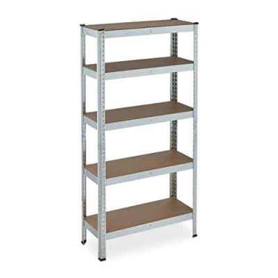 Image of Relaxdays Heavy Duty Shelving Unit, Galvanised Steel, Max. Load 875 kg, 150x75x30cm, 5 Shelves, Push In, Storage, Silver