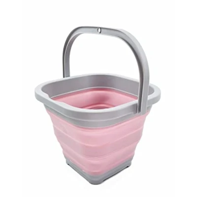 Image of SAMMART 5L Collapsible Rectangular Handy Basket/Bucket (Grey/Pale Pink)