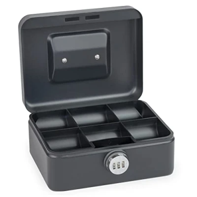 Image of Sax Cash Box with Combination Lock, Extra Strong 20 x 16 9 cm, Medium, Black, 0 822 19