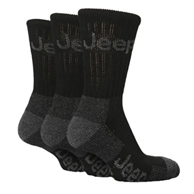 Image of Jeep 3 Pairs Mens Terrain Walking Socks Size 6 11 Uk 39 45 Eur (Black)
