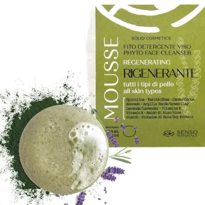 Image of Senso Naturale Regenerating Solid Cleansing Foam with Spirulina, Essential Oils, Delicate Face Make Up Remover Normal Skin Combination Vegan Concentrated Equivalent to 300 ml Liquid