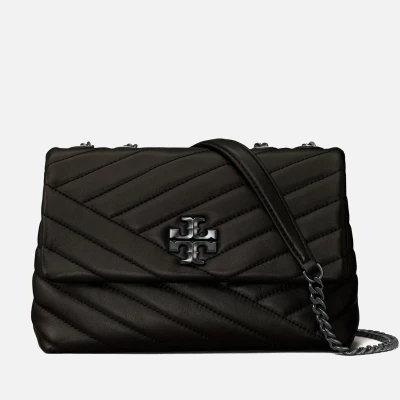 Image of Tory Burch KIRA Chevron Powder Coated Small Convertible Shoulder Across body bag, Women&#039;s, Size: One Size, Black