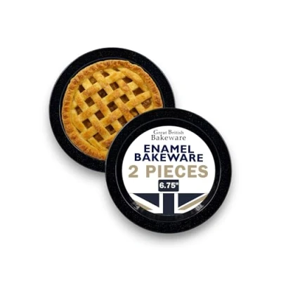 Image of Samuel Groves 6.75&quot; Enamel Deep Round Pie Dish, Vintage Design, Suitable for Oven &amp; Stove, Diswasher Safe, Tray, Tin UK Made
