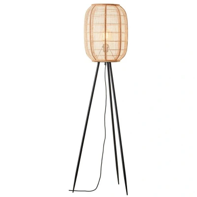 Image of Zaire Complete Floor Lamp, Natural Linen, Bamboo, Matt Black