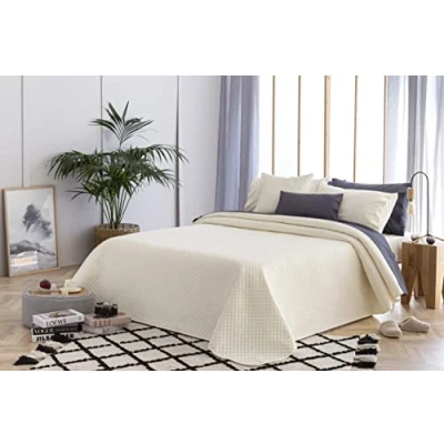 Image of Todocama Fine Boutique Bedspread with Rhombus Design, for Spring, Summer, Autumn and Winter, 100% Extra Soft Microfibre, Multi purpose Bed Cover, 105 200 x 260 cm Beige