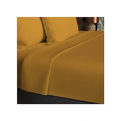 Image of Soleil d&#039;ocre, Plain Mustard Cotton Flat Sheet 57 Thread Count 260 x 300 cm