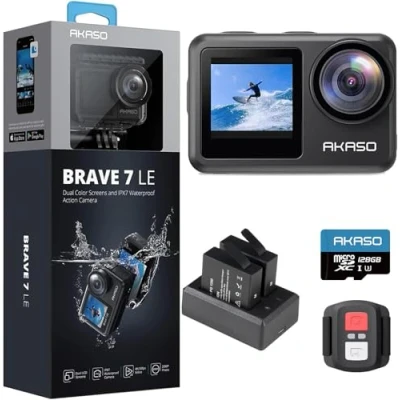 Image of AKASO Brave 7 LE Action Camera with 128GB microSDXC Memory Card 40M Waterproof Underwater EIS 2.0 Native 4K 20MP Touch Screen WiFi Sports Remote Control Vlog