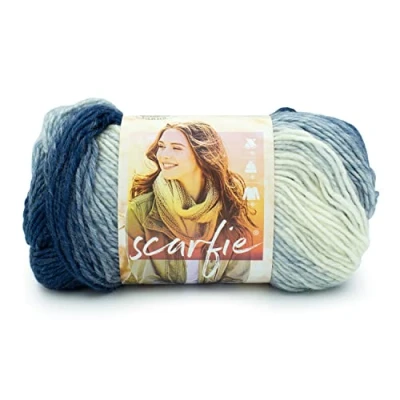 Image of Lion Brand Yarn Scarfie, Blue/Cream, 1 Pack