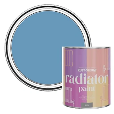 Image of Rust Oleum Blue Heat Resistant Radiator Paint in Satin Finish Cornflower 750ml