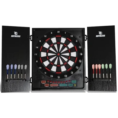 Image of Ruthless R500 Electonic Dartboard in Cabinet Soft Tip inc 4 sets of Darts 8 players 27 Games